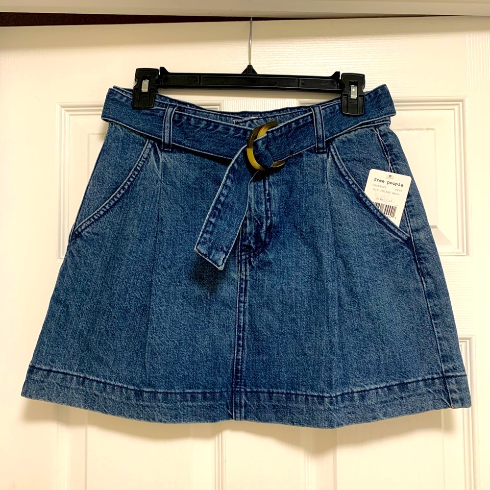 Free People Belted Denim Mini Skirt NWT-26